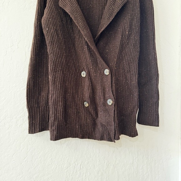 Trouvé Brown Speckle Wool Longline Cardigan Sweater Button Closure Collar Medium - Picture 3 of 10